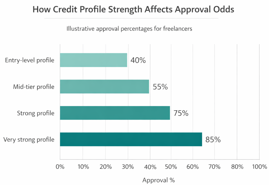 Credit score ranges in the minimum credit profile freelancers need to qualify