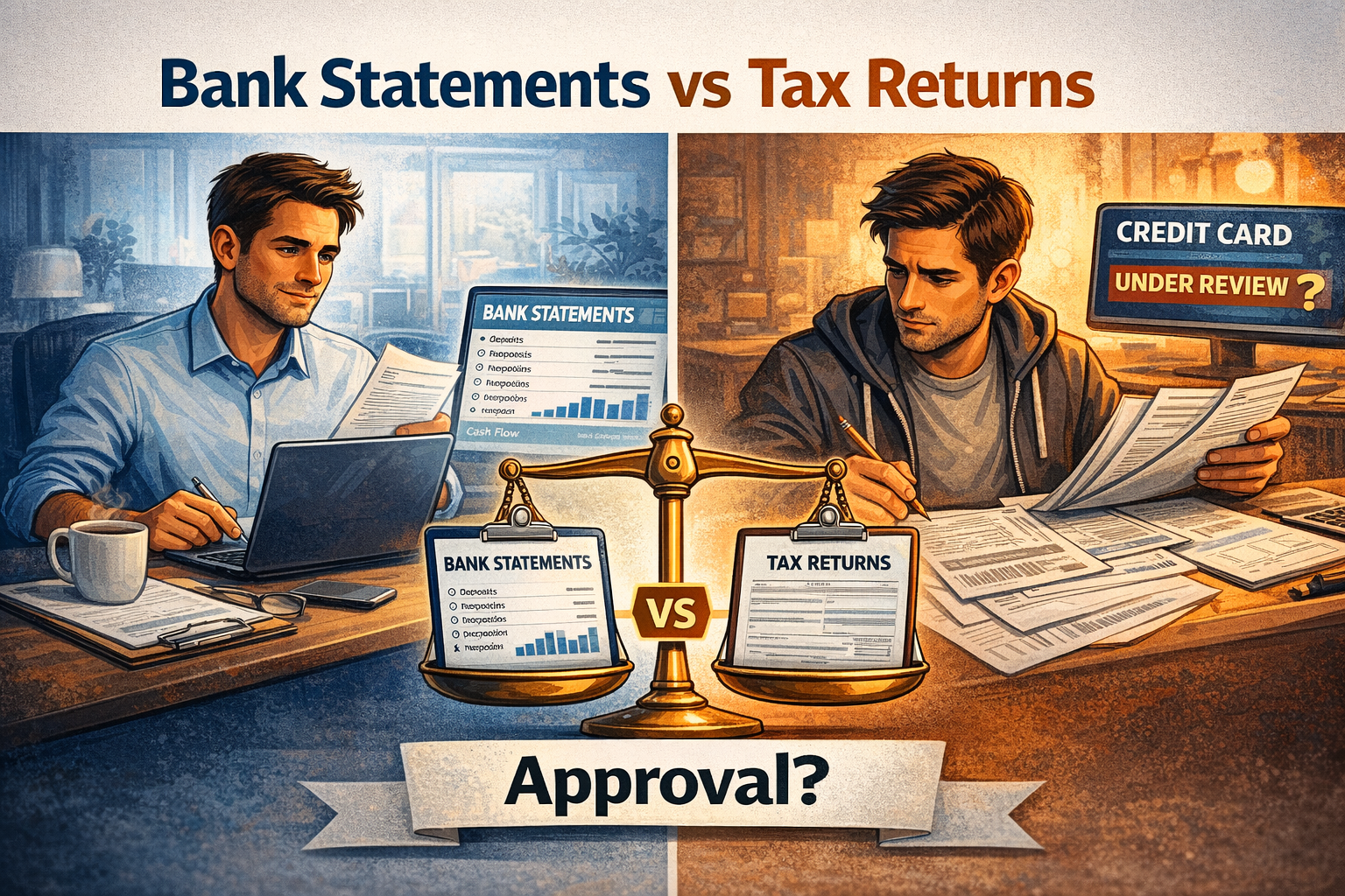 bank statements vs tax returns credit card approval comparison showing income verification and approval decision
