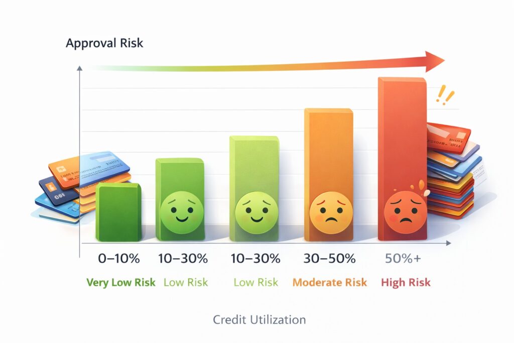 Credit utilization percentage and its impact on credit card approval risk for freelancers