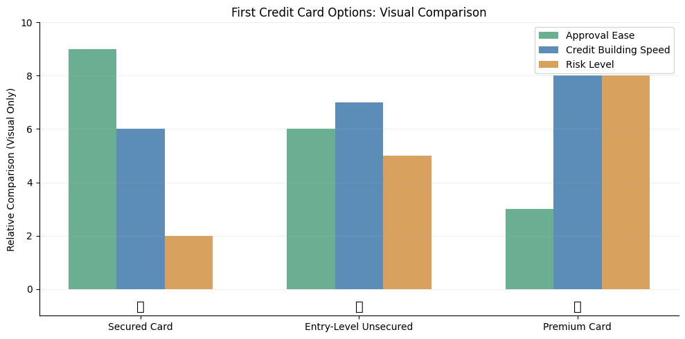 first credit card options for new gig workers comparison chart showing secured and unsecured cards